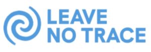 A blue logo with a swirl next to text that reads "Leave No Trace"