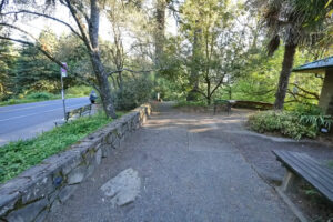 The east side of the Visitor Center Courtyard that leads to the trailhead of the Visitor Center Loop.